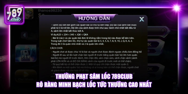 Thưởng phạt Sâm Lốc 789Club rõ ràng minh bạch lốc tức thưởng cao nhất.